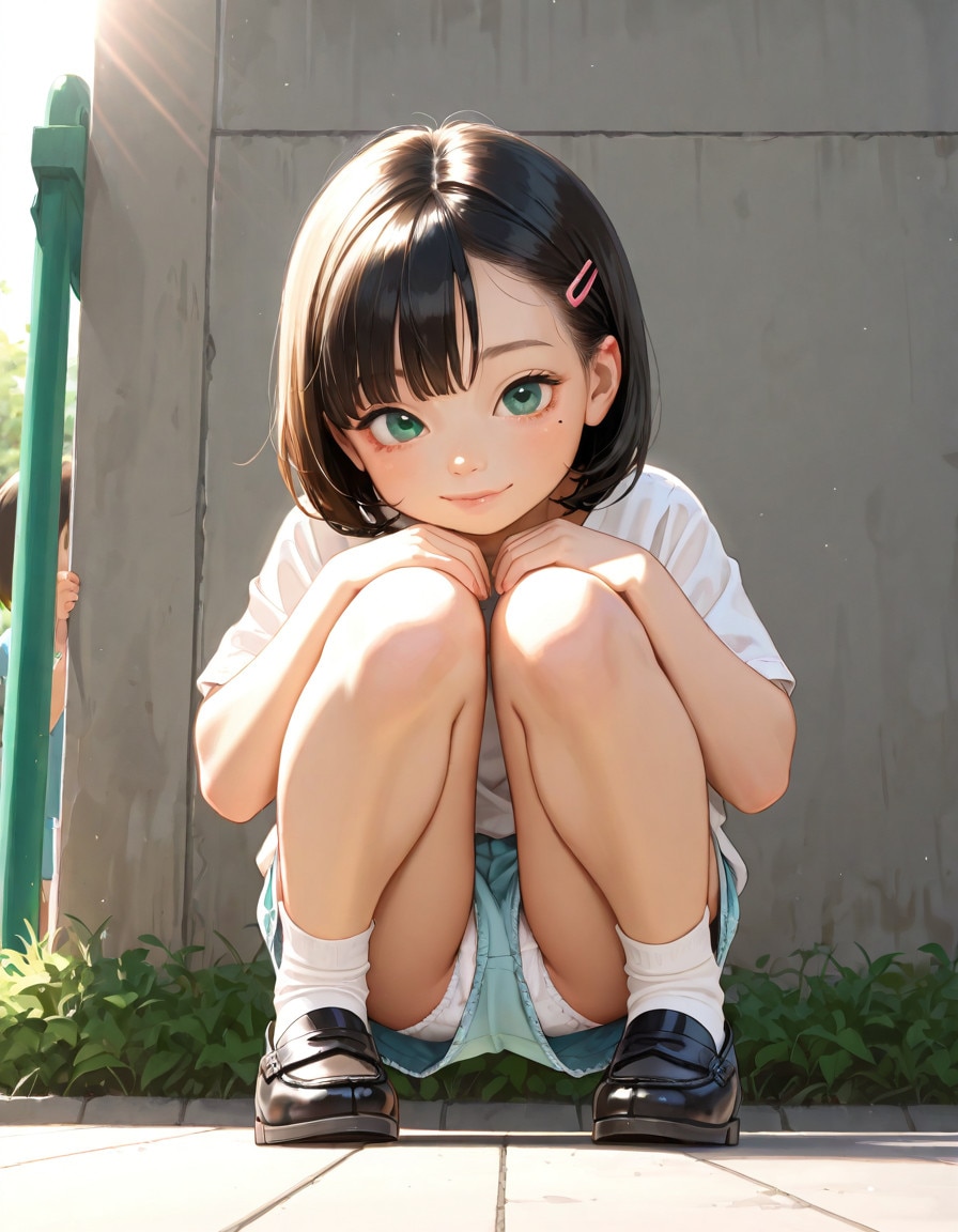 短パンの裾からパンツみえてるぞ 黒髪つりめちゃん