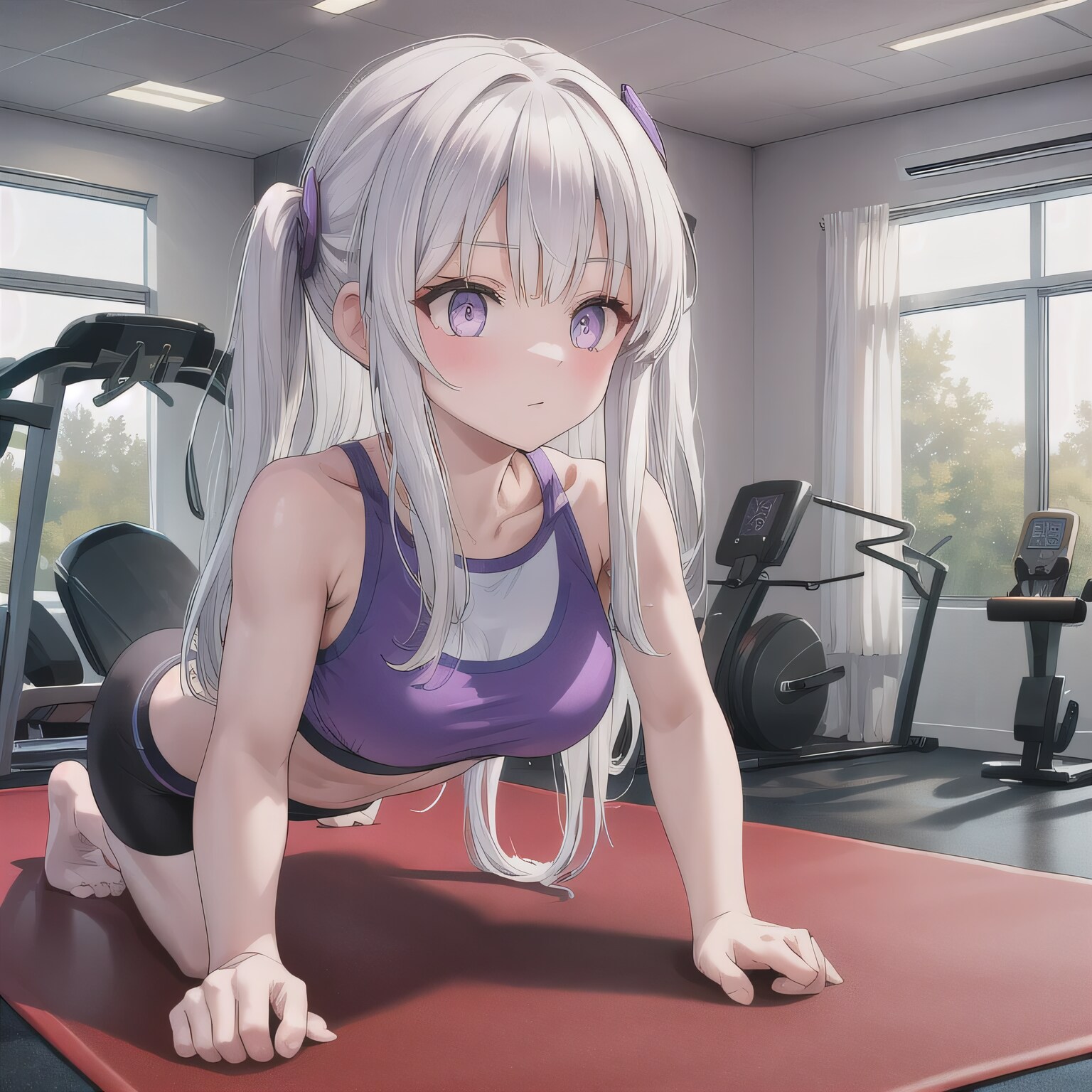 白髪ツインテで筋トレの少女 | の人気AIイラスト・グラビア