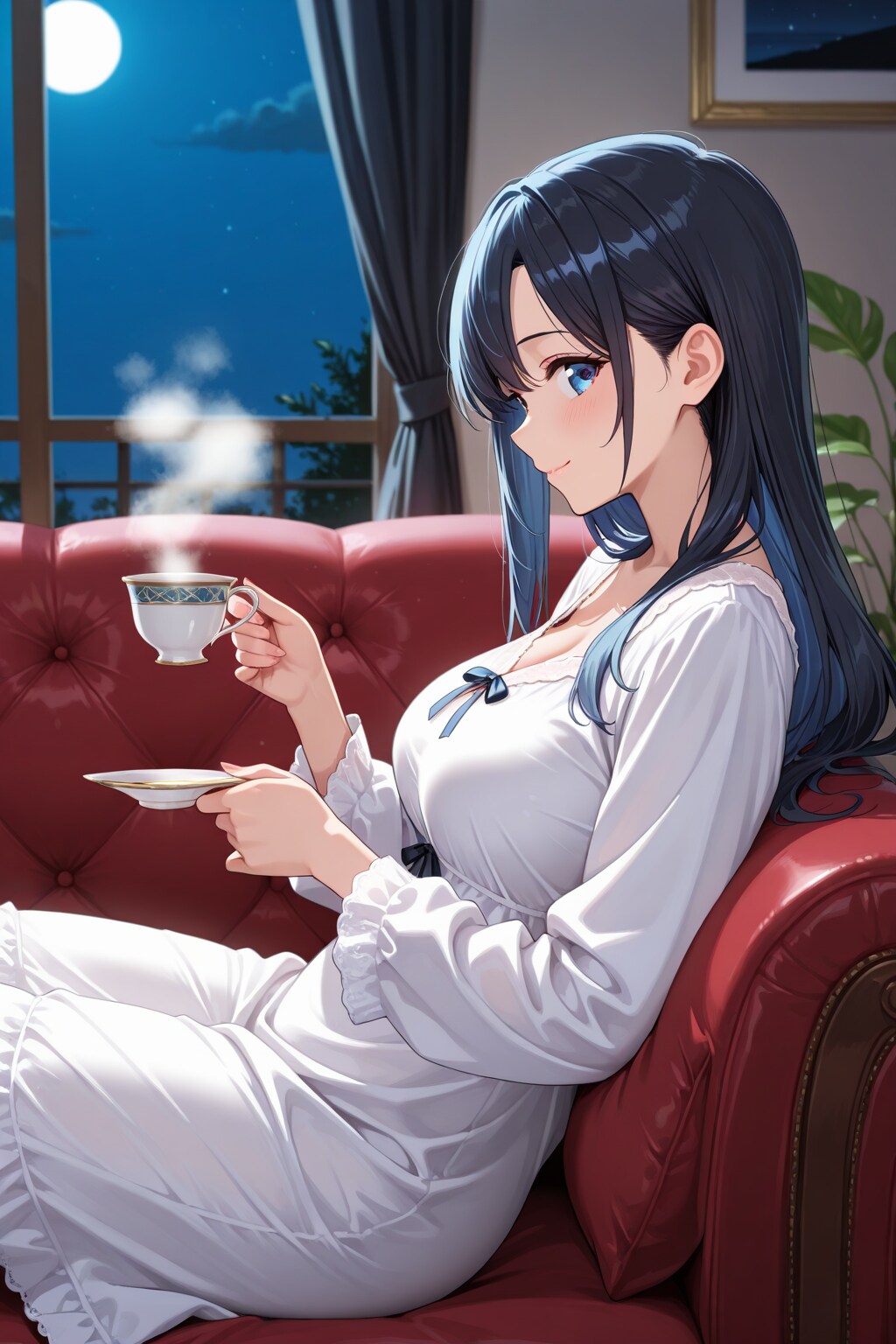 【借】ソファに座って寛ぐ麻美さん | の人気AIイラスト・グラビア