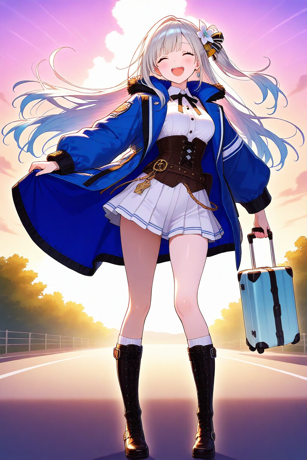 明朗で快活で朗らかな美少女が全身で笑う全身像