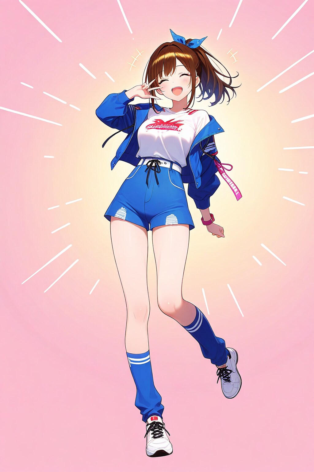 明朗で快活で朗らかな美少女が全身で笑う全身像