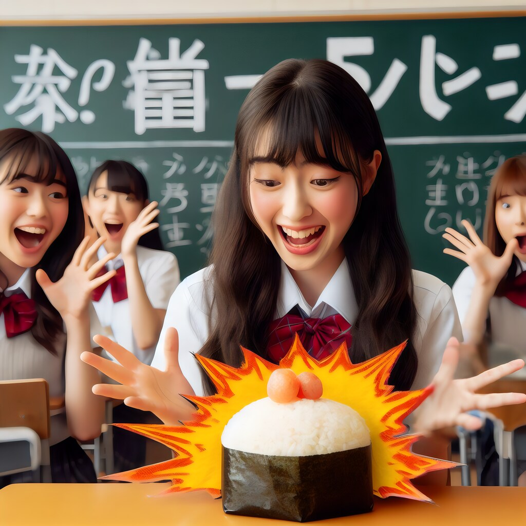 【謎画像】女子高生と巨大おにぎり