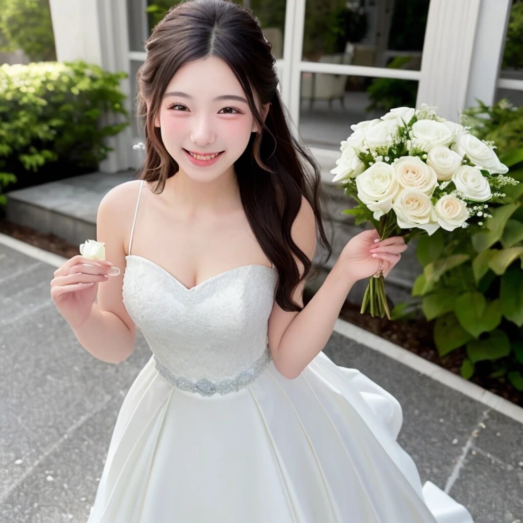 黒髪ロングでウェディングドレスの美女１４７