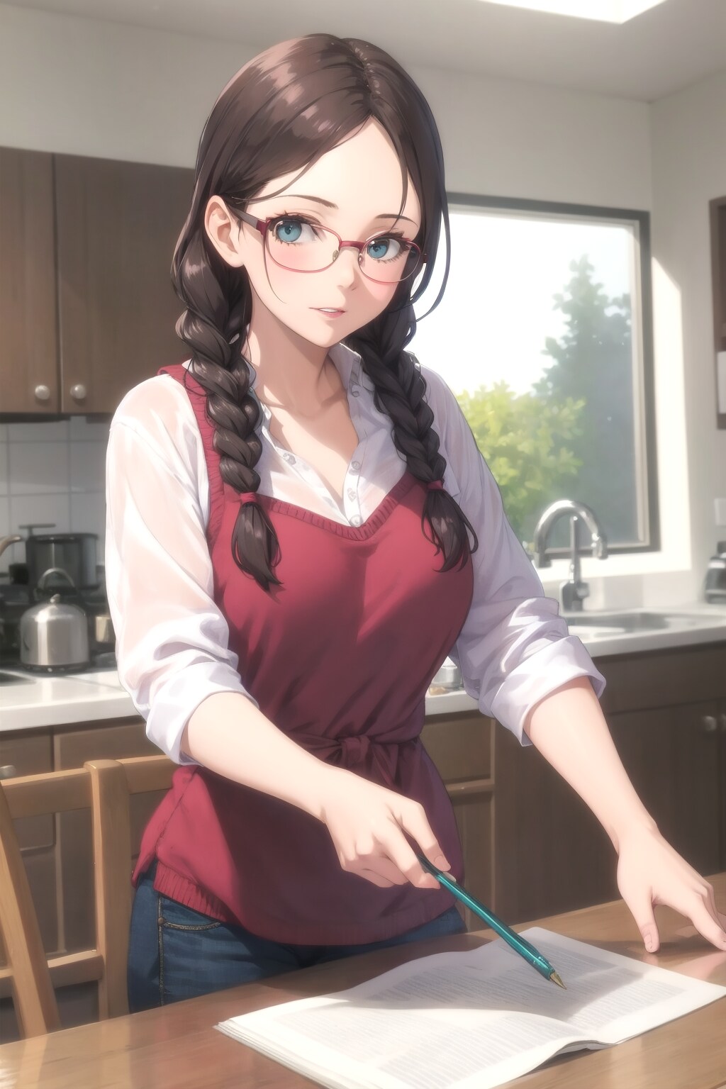 主婦、45歳の眼鏡三つ編みっ娘