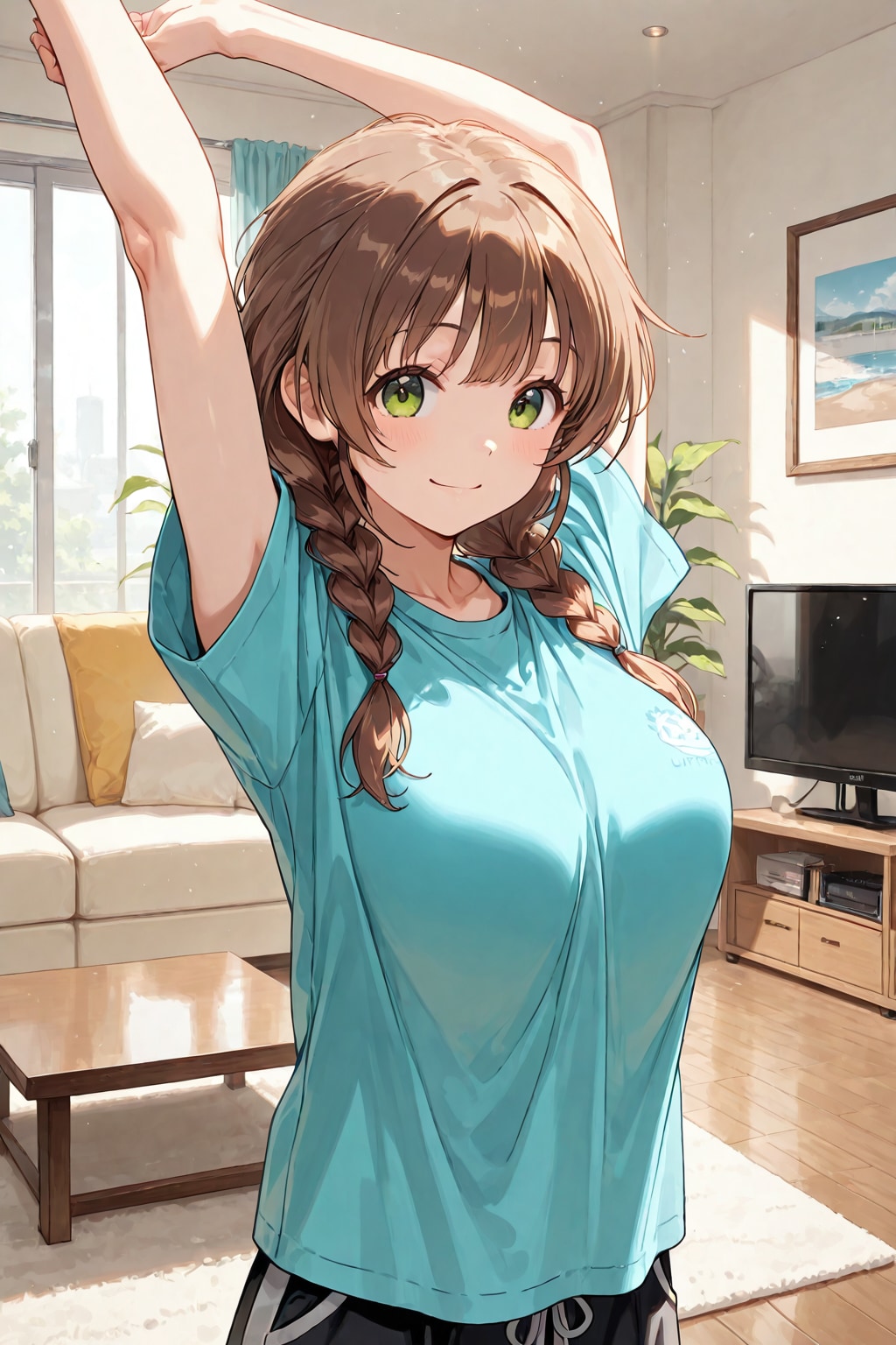 リビングでストレッチ