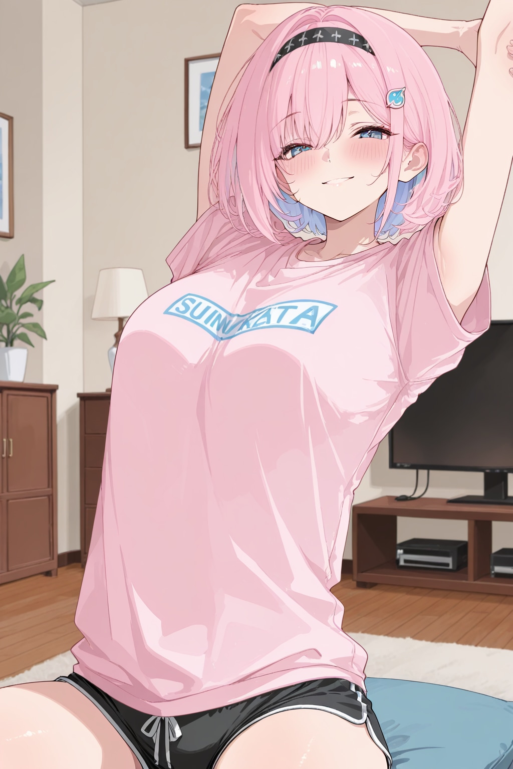 リビングでストレッチ