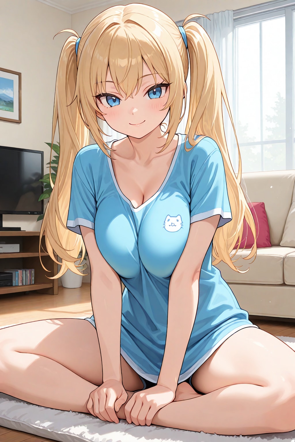 リビングでストレッチ