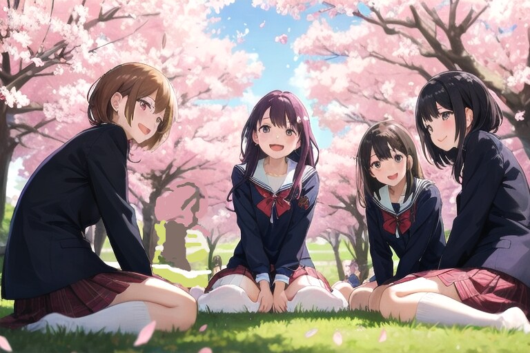 休日の部活帰りにお花見 | の人気AIイラスト・グラビア
