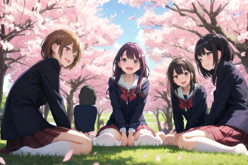 休日の部活帰りにお花見