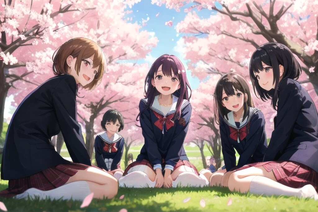 休日の部活帰りにお花見