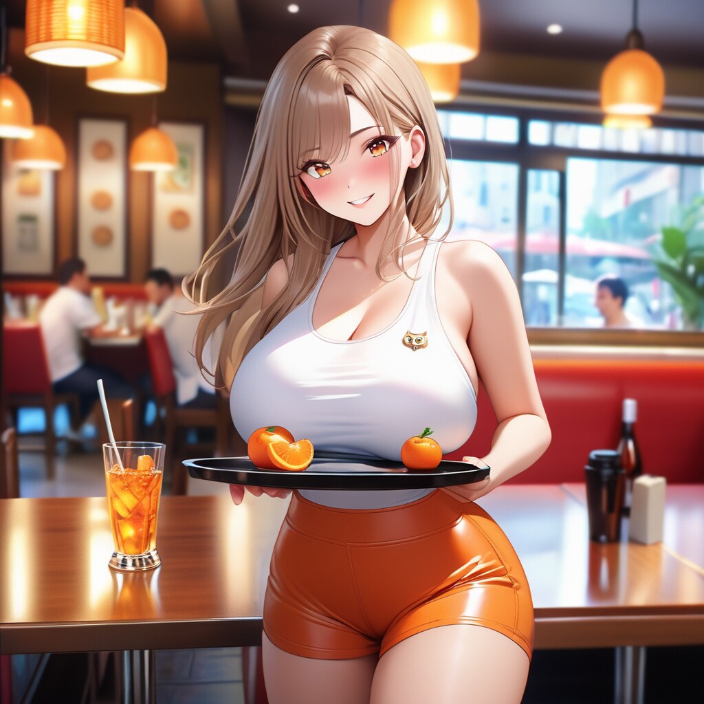 例のセクシーな衣装で有名な飲食店の爆乳ウェイトレスさん