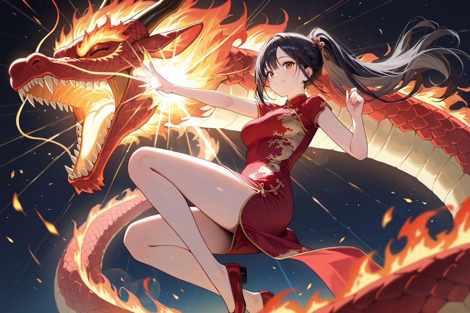 ドラゴン使いの少女（美龍さんと火竜サラマンダーさん） | の人気AIイラスト・グラビア