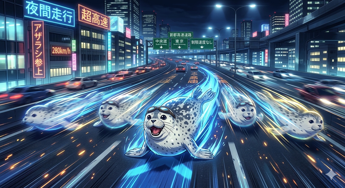 分身しながら猛スピードで疾走するアザラシ | の人気AIイラスト・グラビア