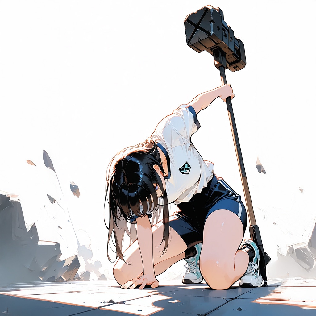 闘技部女子3-3『はぁはぁ、先輩素振り終わりました』