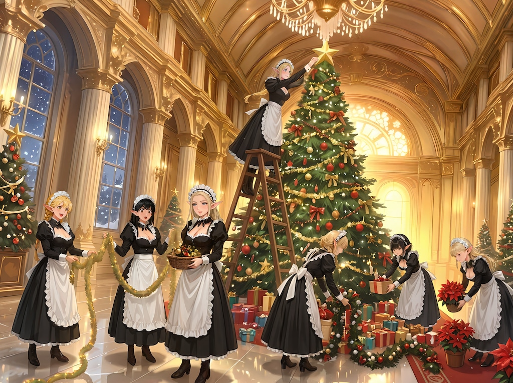 ✨クリスマスの飾り付けをするエルフメイドさん💖
