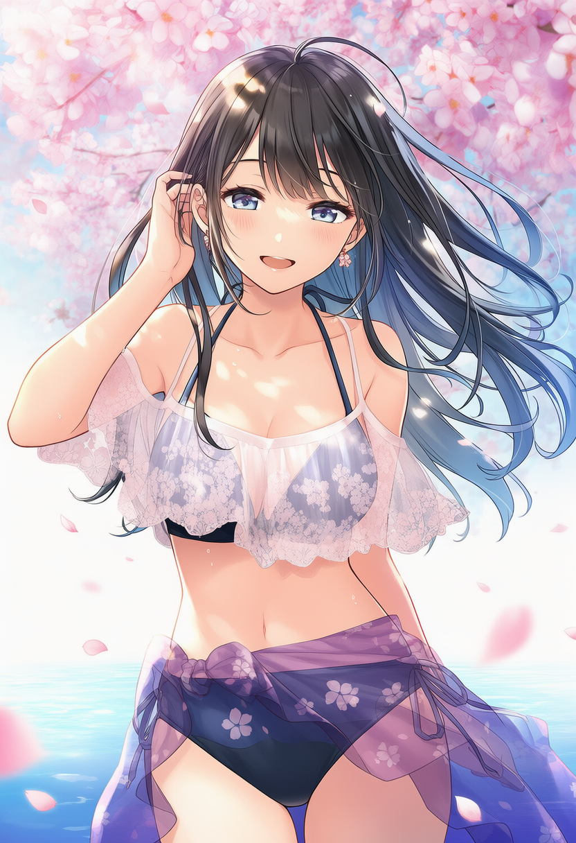 桜と水着
