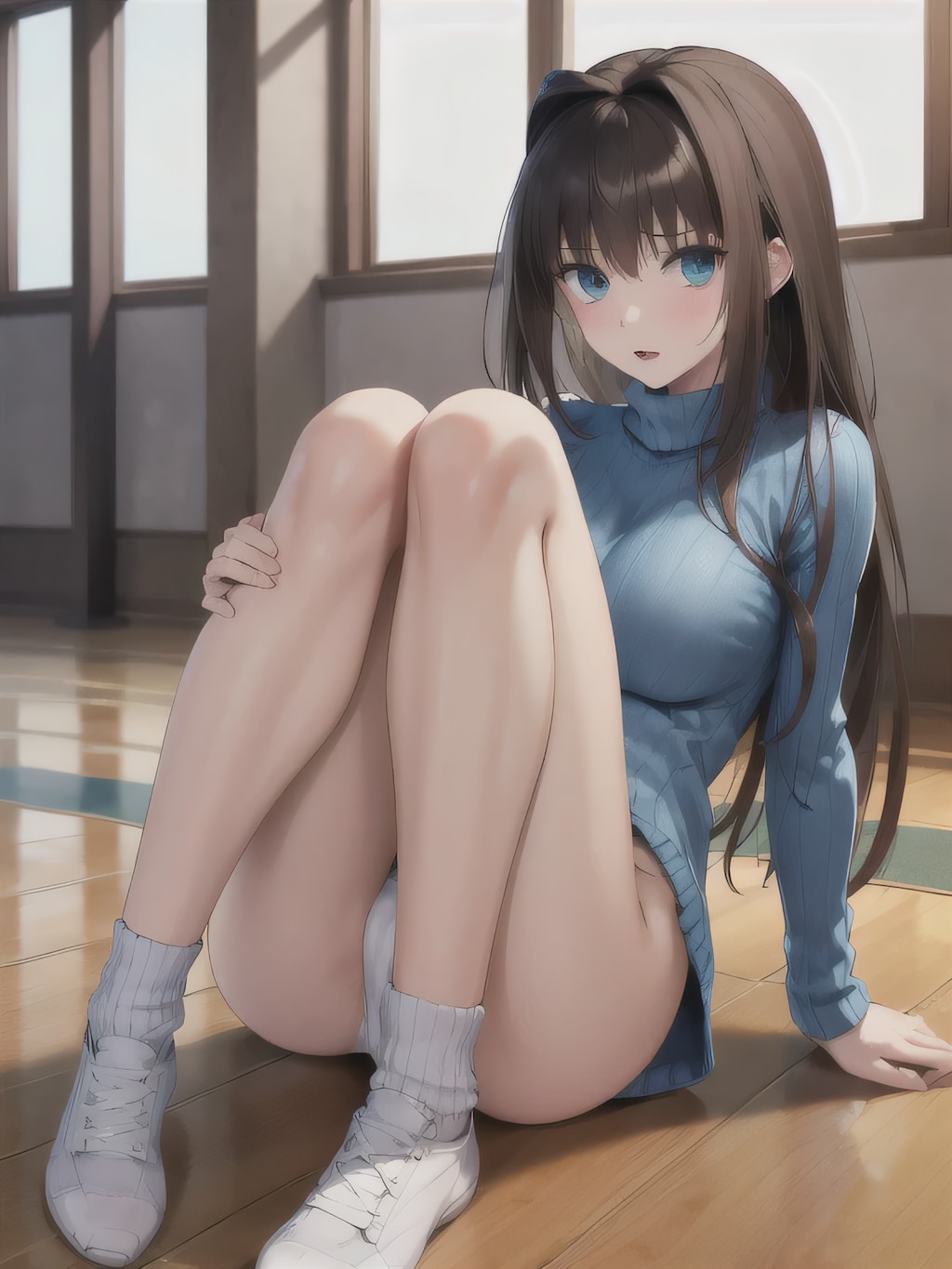 黒髪ロングでセーターの少女２