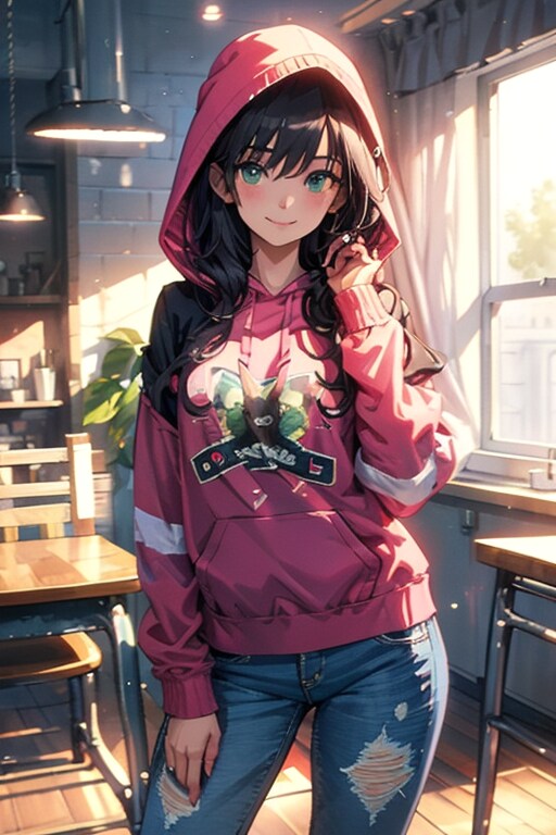 ピンクパーカーの彼女