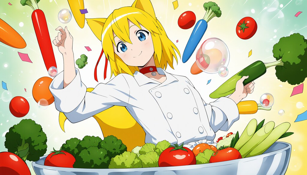 ブロッコリーに寄生され血色の悪くなったニンジンや球状こんにゃくゼリーなどが混入されていることを意に介す様子もなく最後の仕上げとばかりに自らも野菜サラダの盛り付けの一部となるキツネ