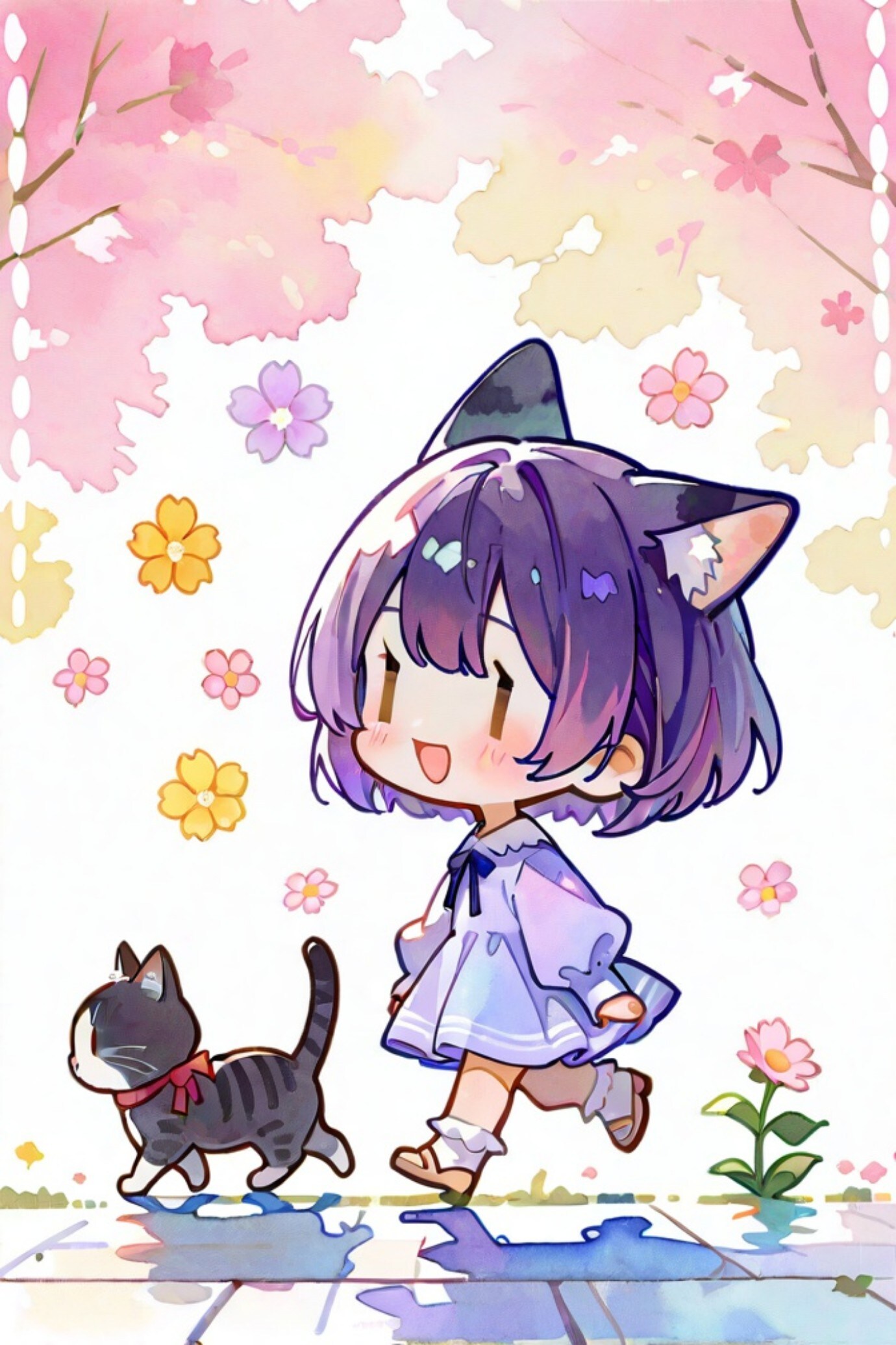 猫と紫髪ちゃん