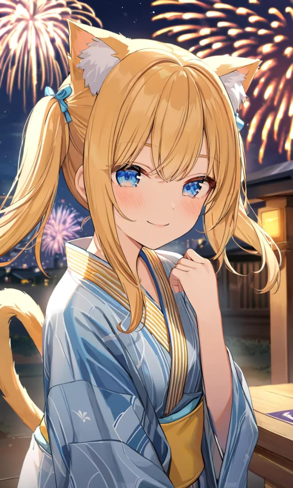 こるり「あらあらうふふ花火綺麗」まや「猫かぶりがうまいことで猫耳だけに」