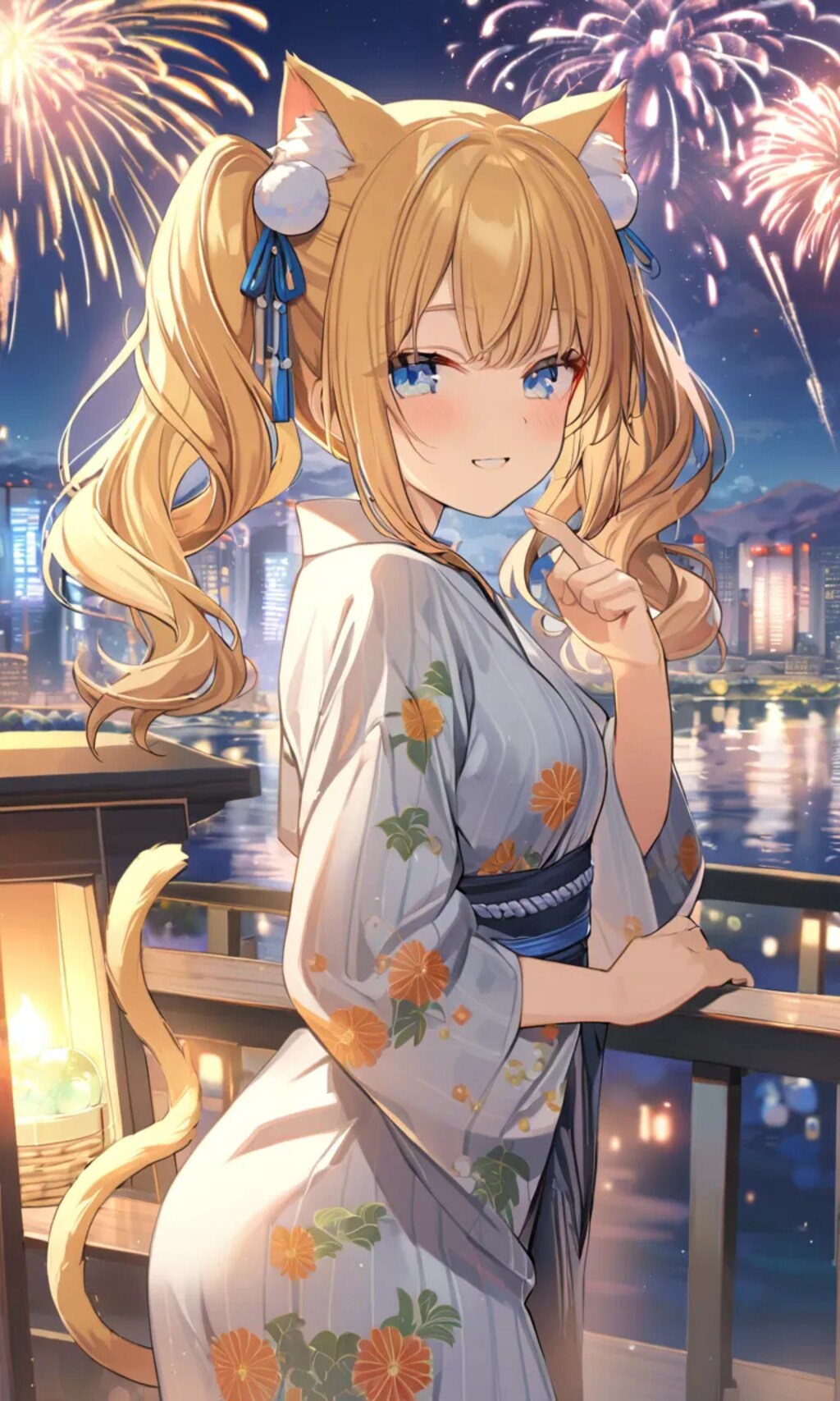 こるり「あらあらうふふ花火綺麗」まや「猫かぶりがうまいことで猫耳だけに」