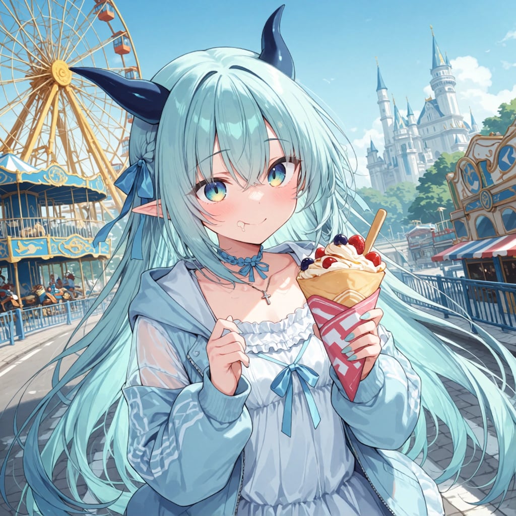 遊園地でクレープを食べる竜娘さん　（Krea2移植版）