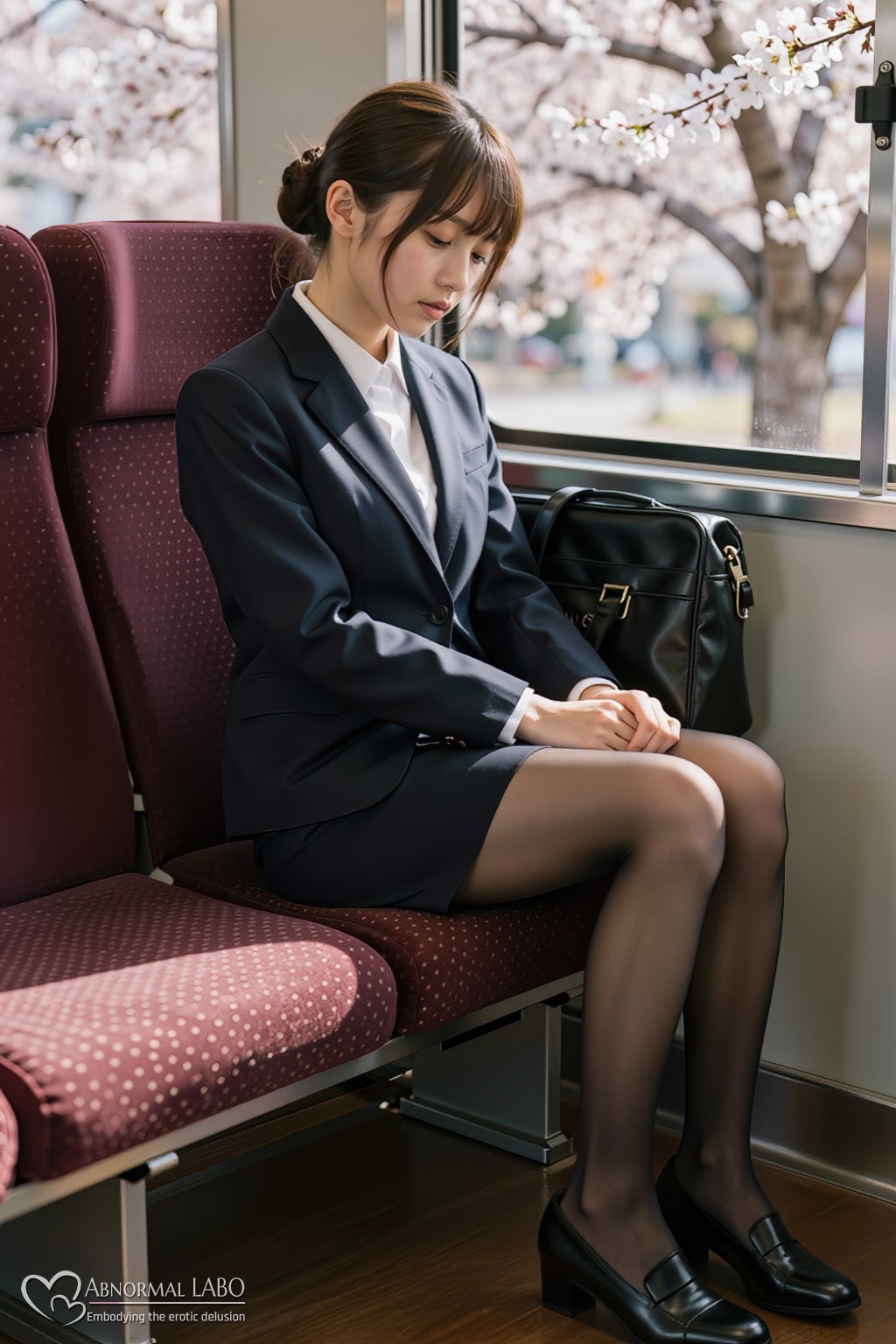 春眠の就活生♡桜の車窓で今日も頑張った証
