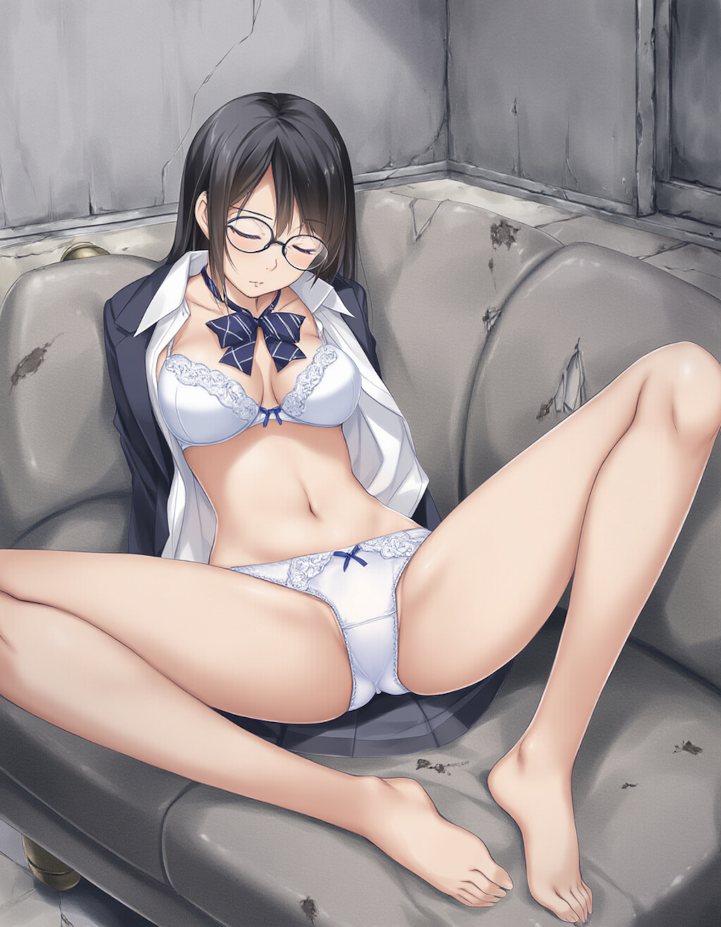 sleeping, abandoned house, white lingerie