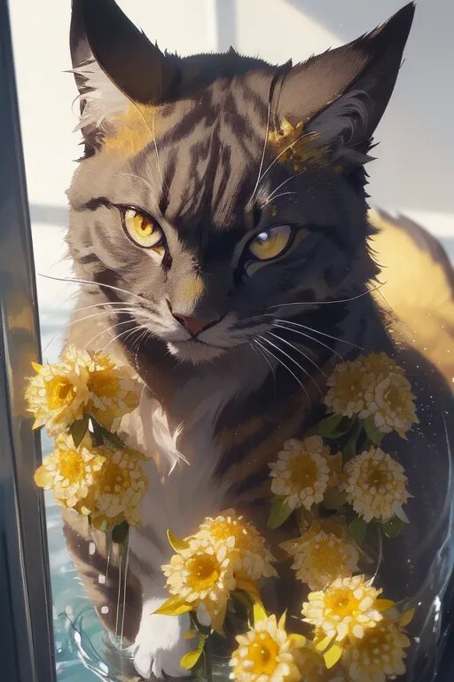 猫と花。