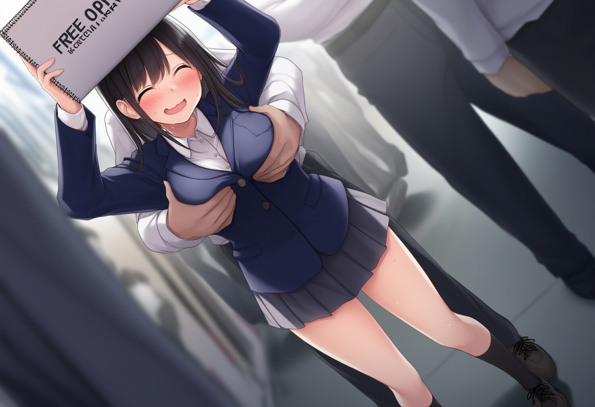 JKが街中で自由におっぱい揉ませる企画を敢行