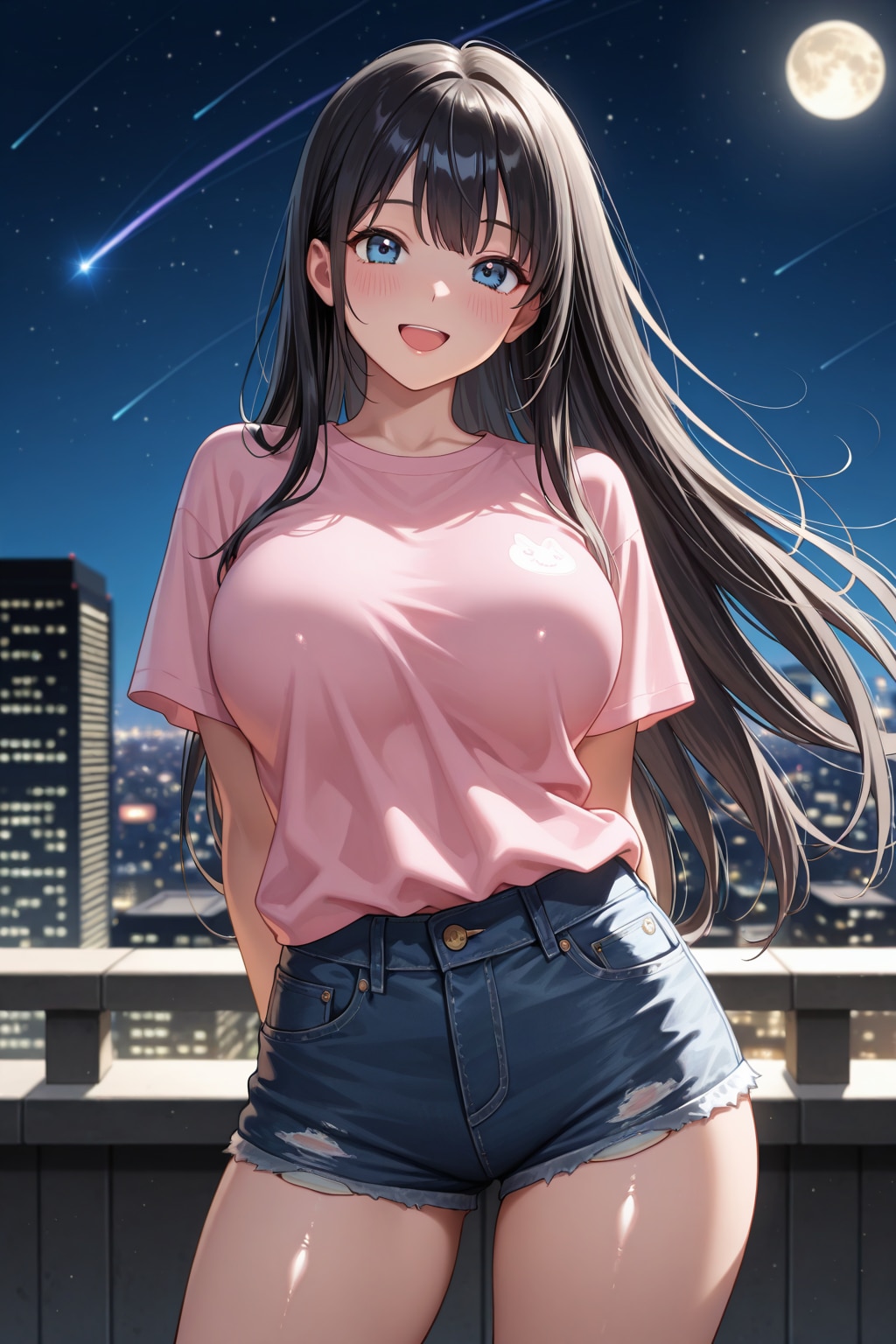 流れ星を背景に。