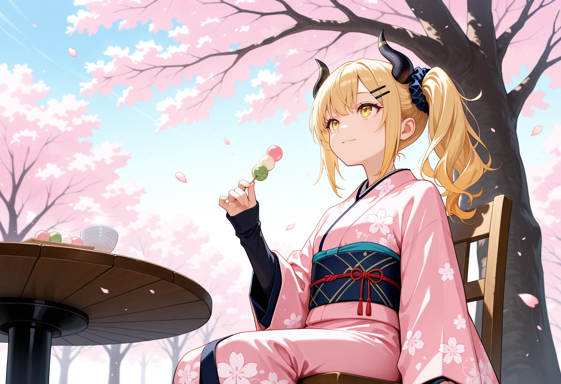 着物で花見を楽しむ女鬼高生さん