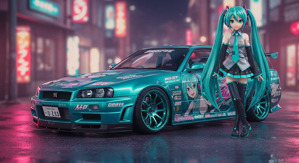 初音ミクとR34GT-R