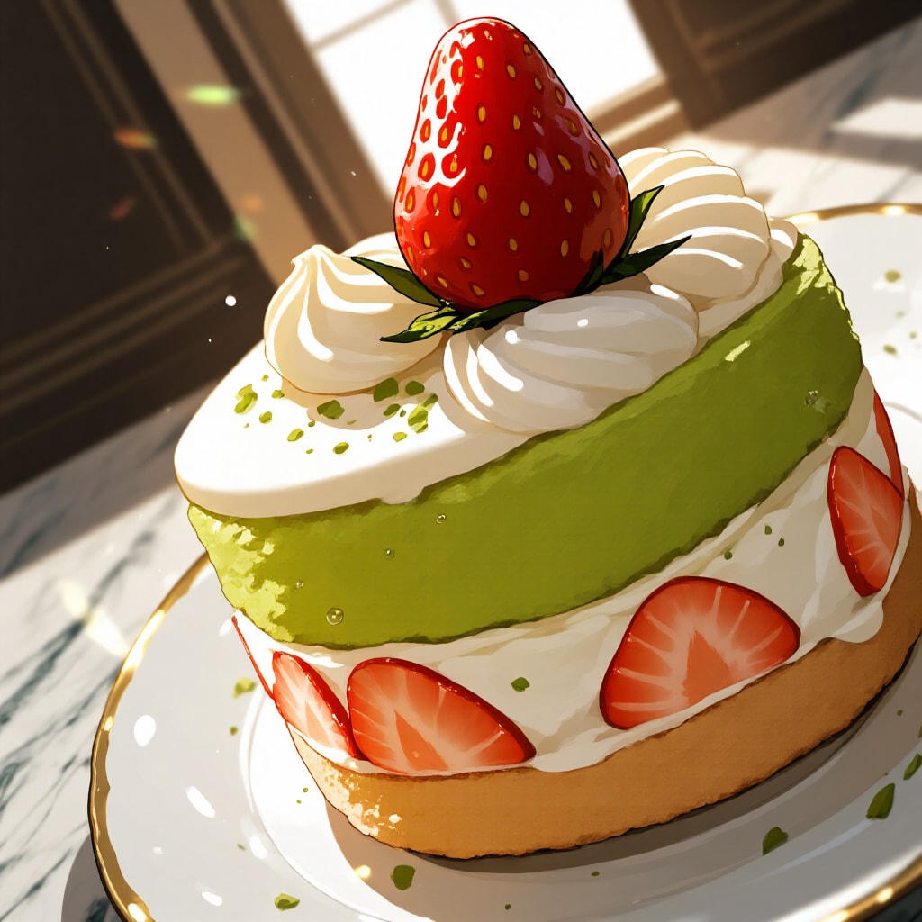 ピスタチオクリーム＆イチゴのケーキ