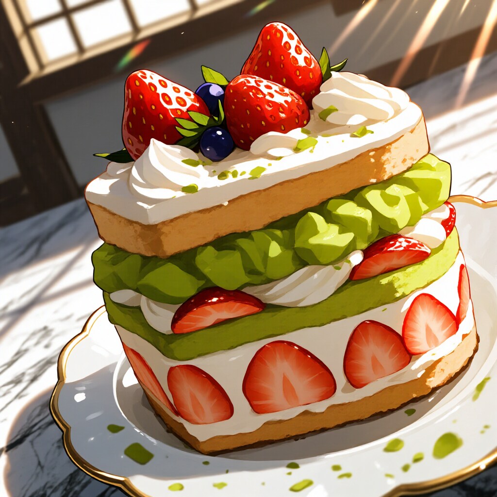 ピスタチオクリーム＆イチゴのケーキ