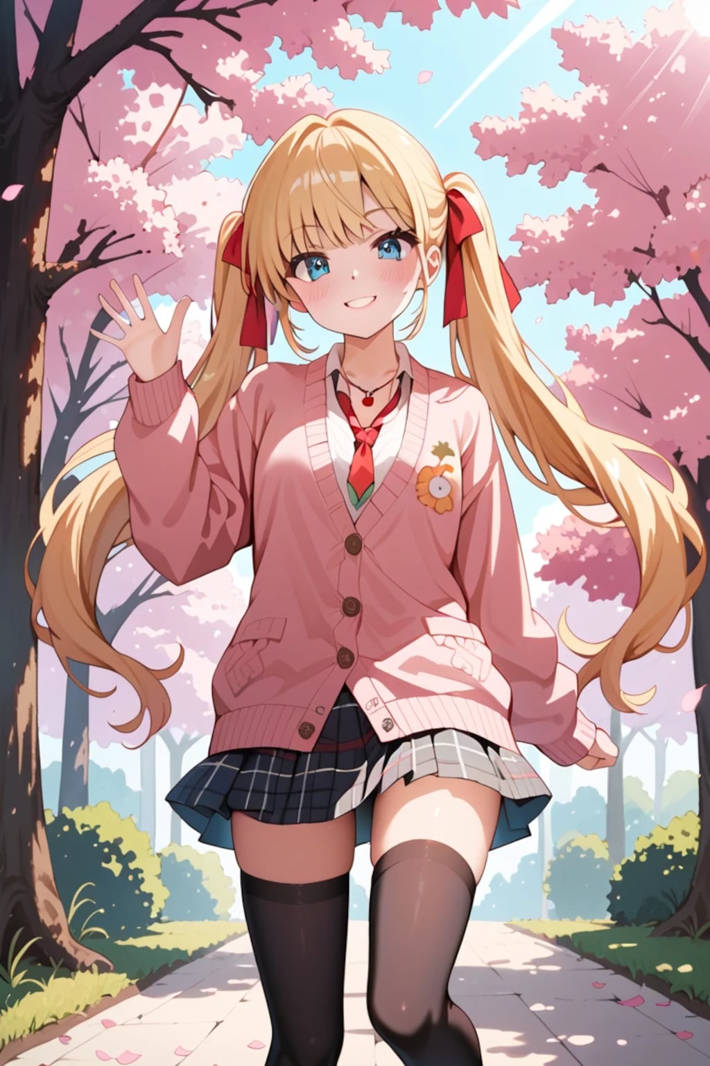 金髪ツインテJK莉奈の桜並木で「はーい♡」🌸✨