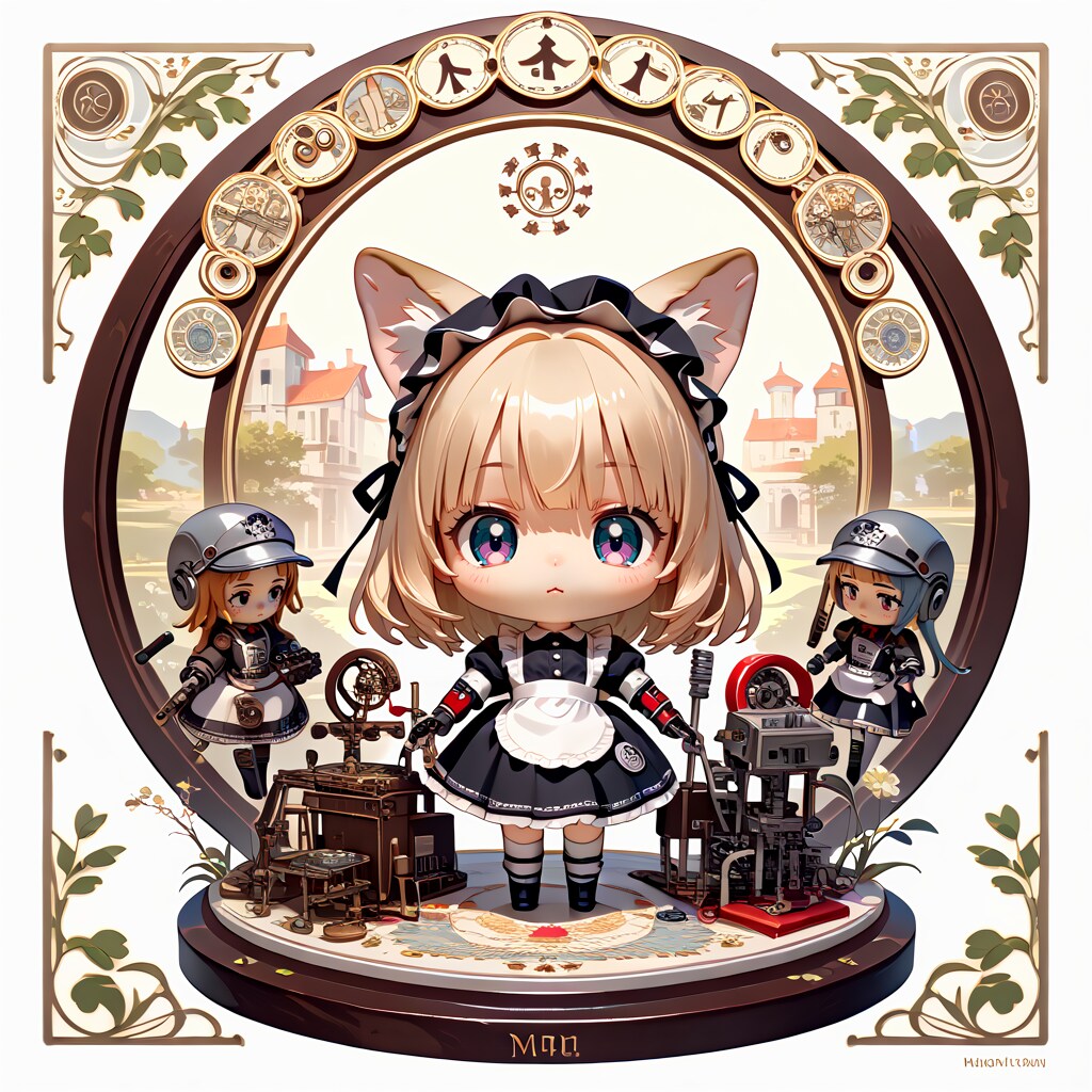 20単語でシュールなアールヌーヴォー風機械化ケモミミメイドフィギュア