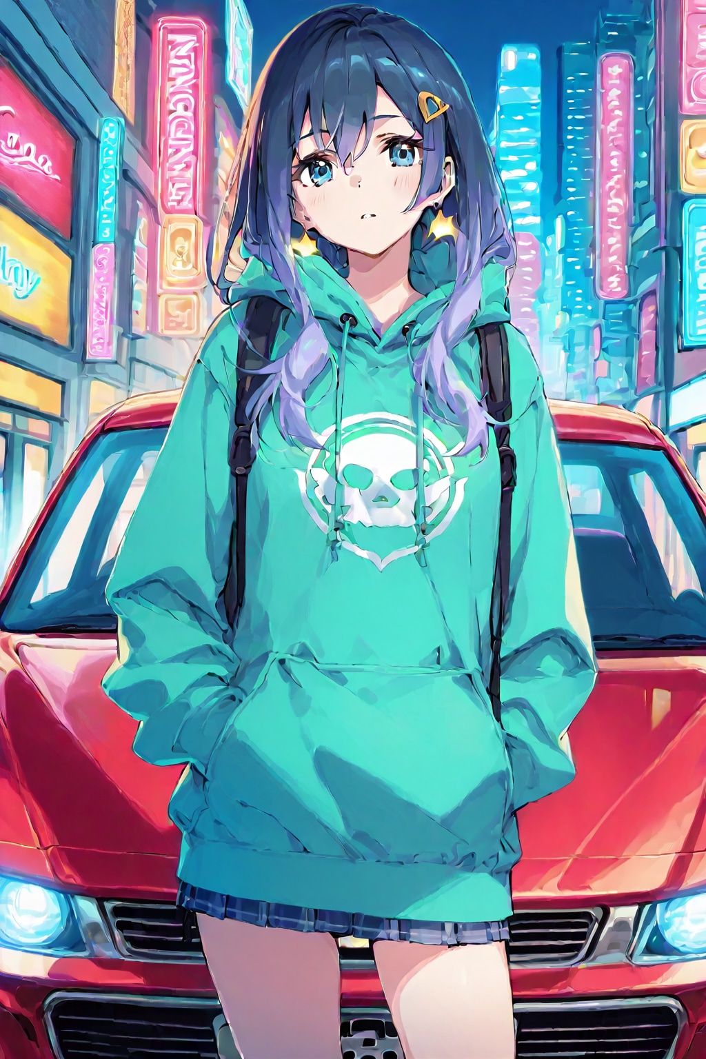 車とパーカーの彼女 | の人気AIイラスト・グラビア