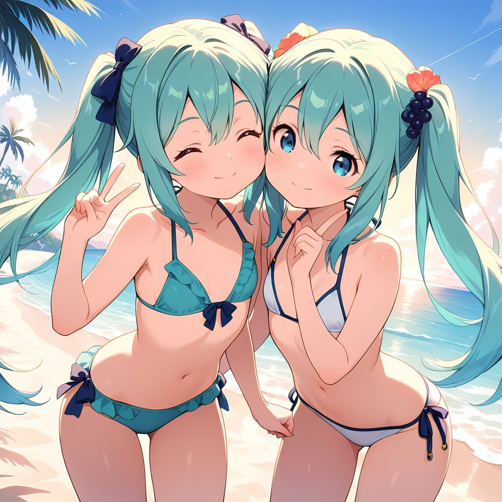 海辺でなかよし