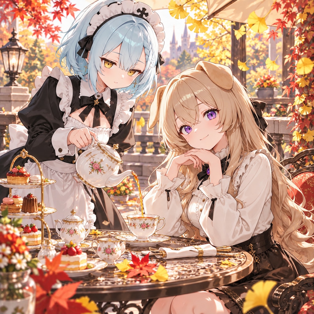 🍁お嬢様とメイドの秋色ティータイム☕🥞(*´༥`*)