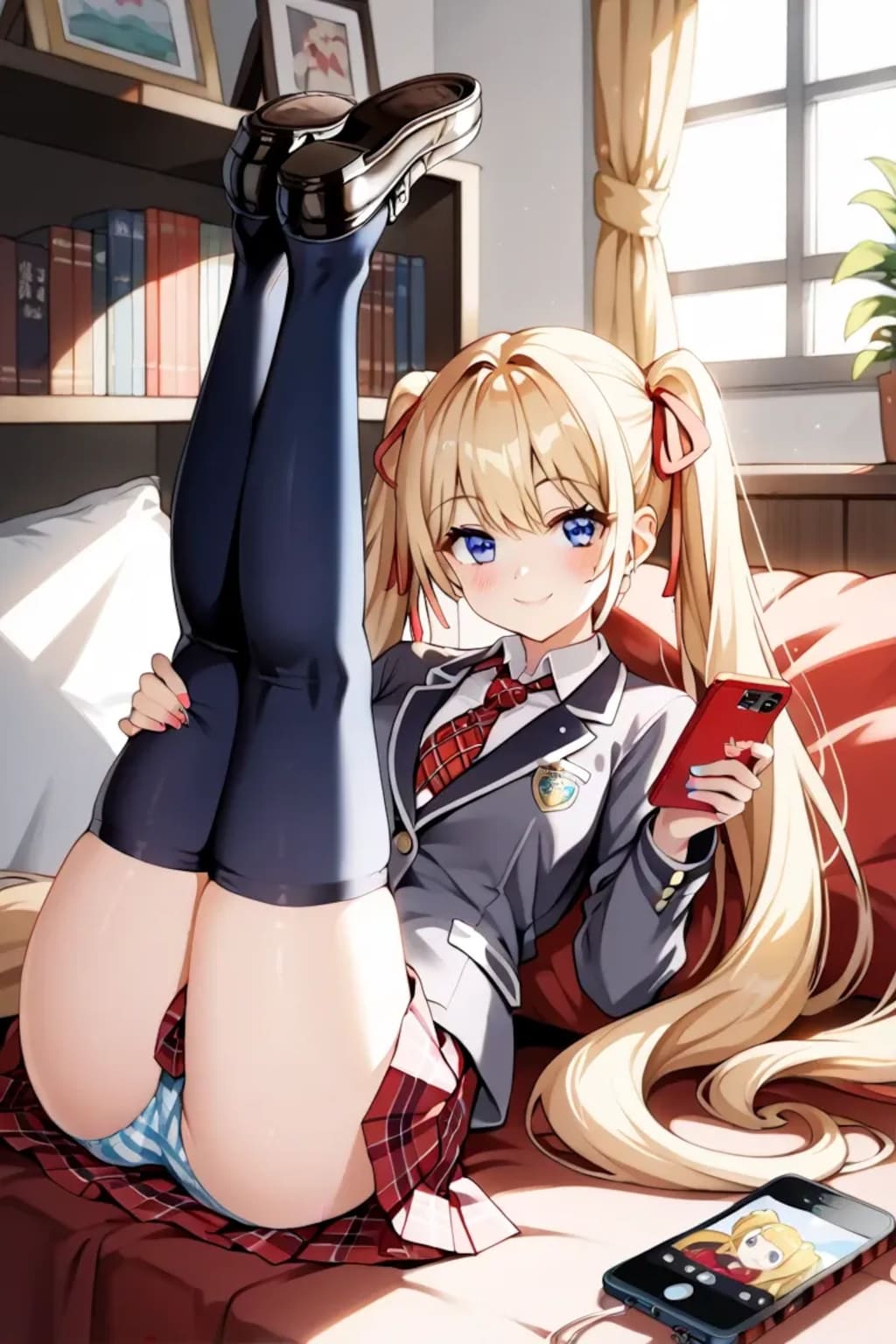 脚を高く上げて白パンツ丸見え♡
