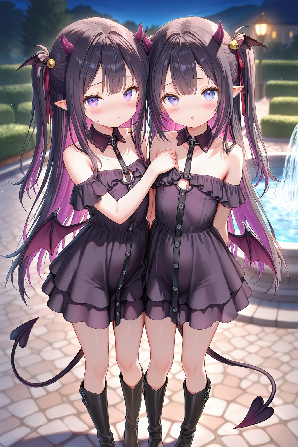 双子のろりさきゅばすちゃん＿黒ドレス | の人気AIイラスト・グラビア