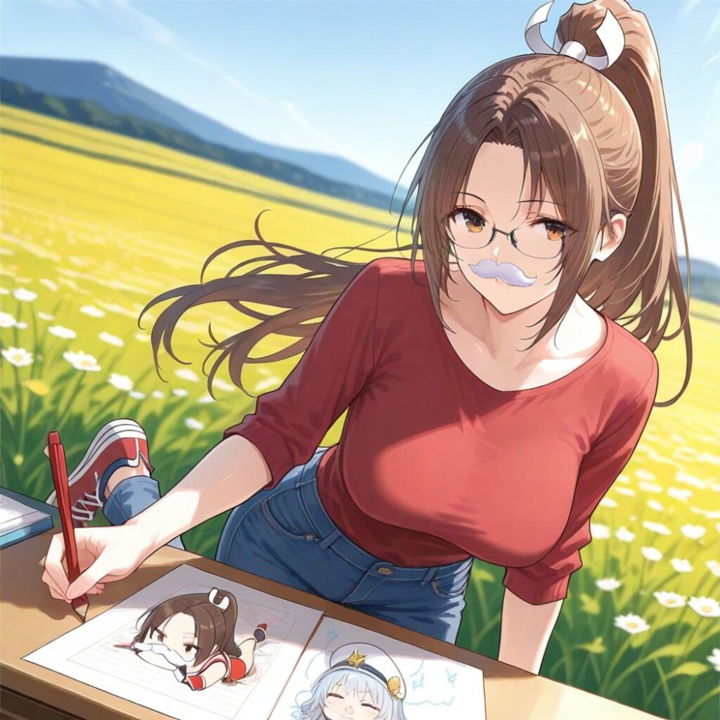 鉛筆画風、鉛筆で絵を描く画家コスプレ人妻達