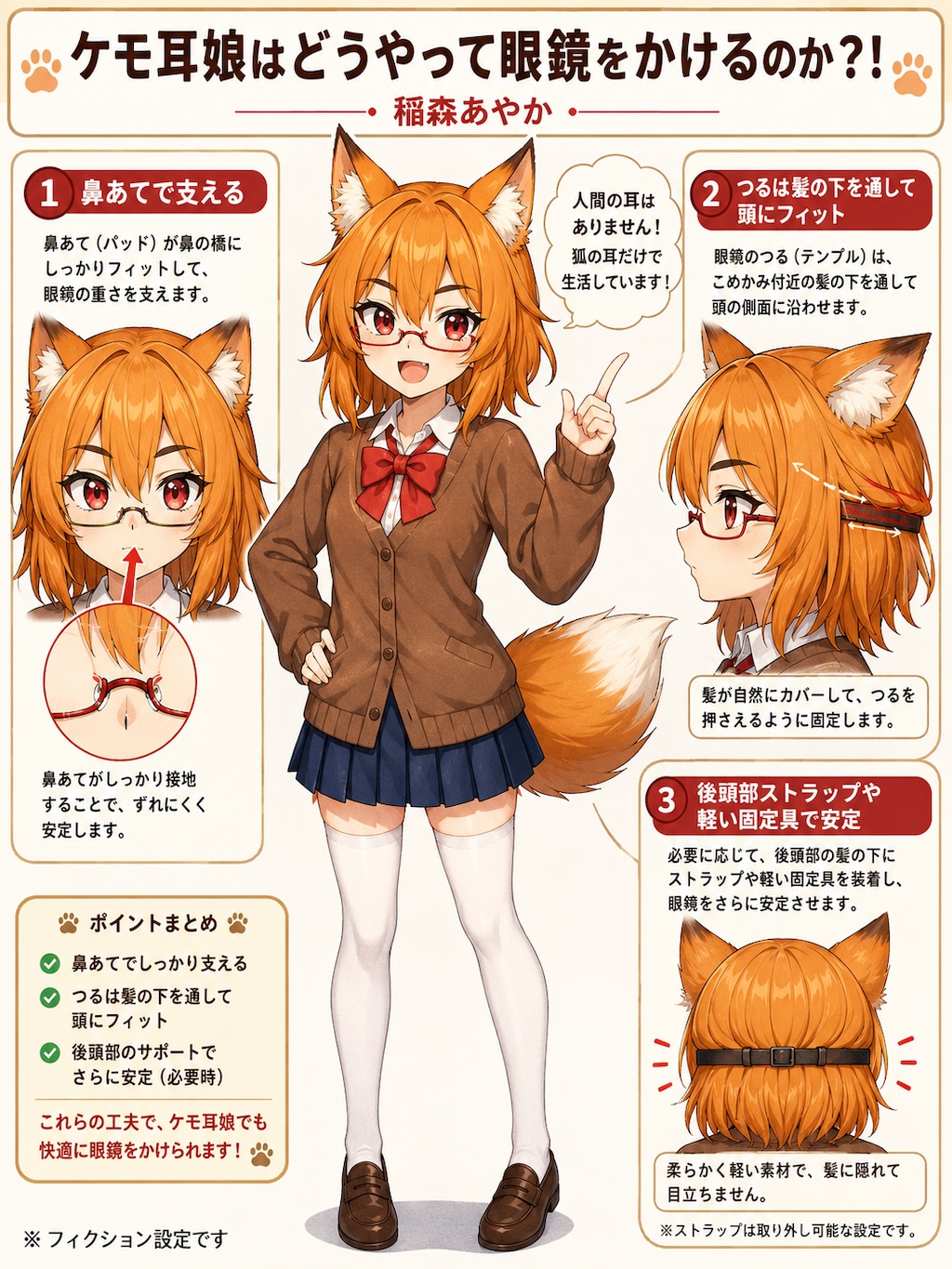 ケモ耳娘はどうやって眼鏡をかけるのか？