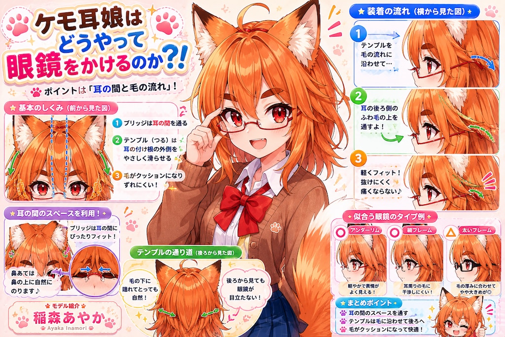 ケモ耳娘はどうやって眼鏡をかけるのか？
