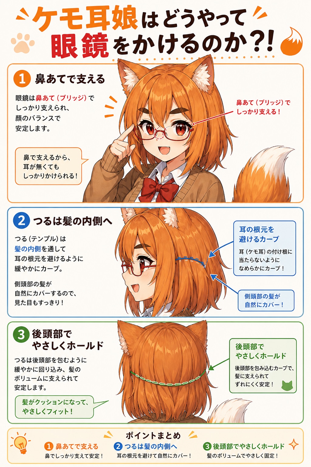 ケモ耳娘はどうやって眼鏡をかけるのか？