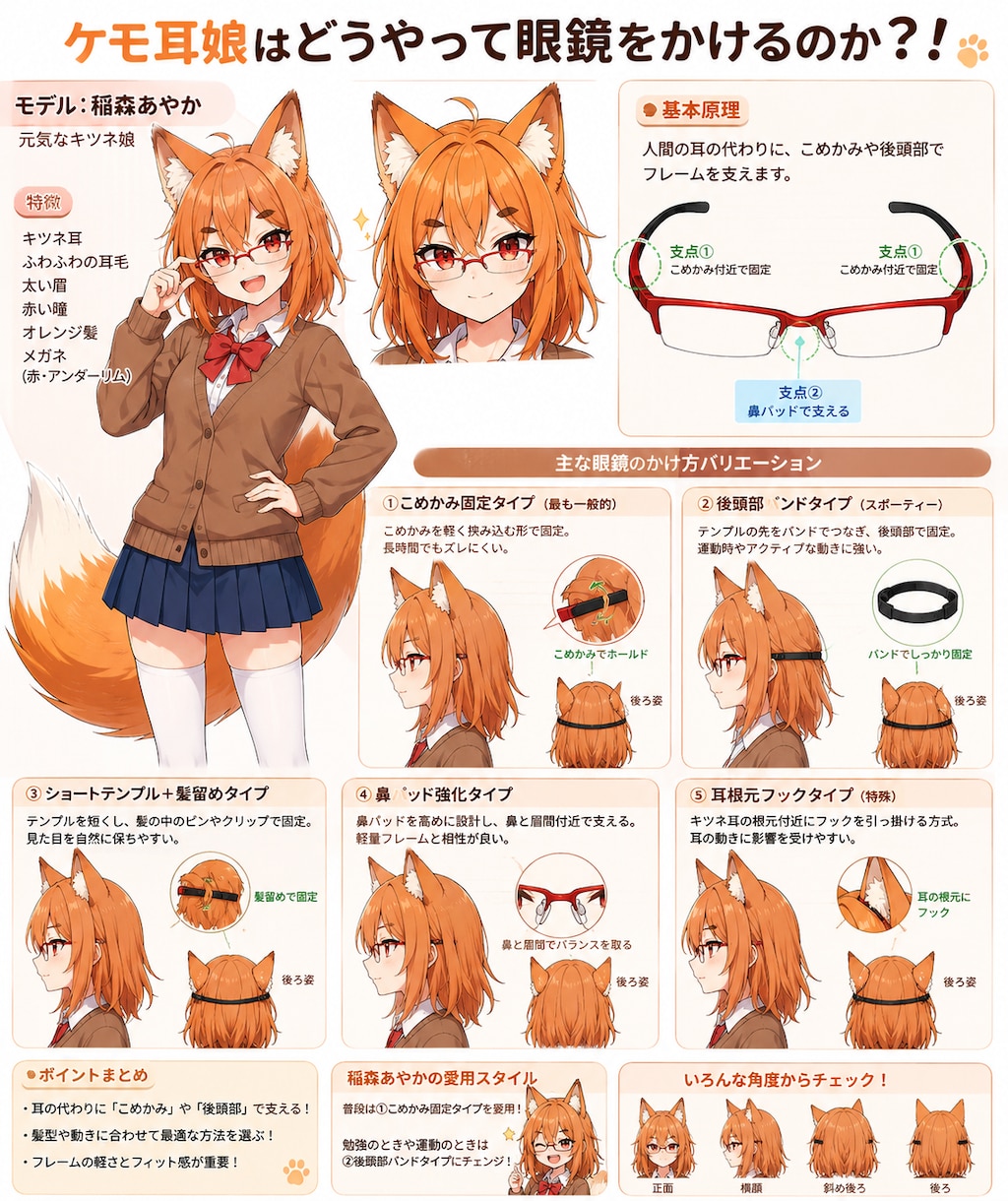 ケモ耳娘はどうやって眼鏡をかけるのか？