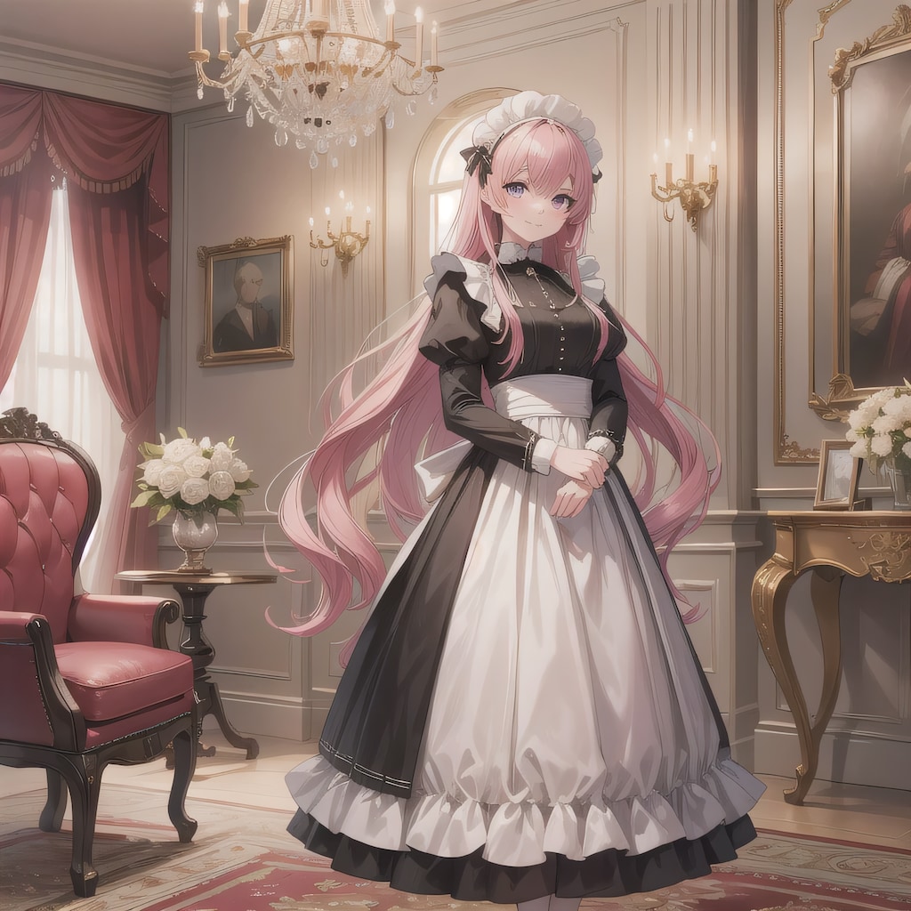 ピンク髪ロングでメイド服の少女４