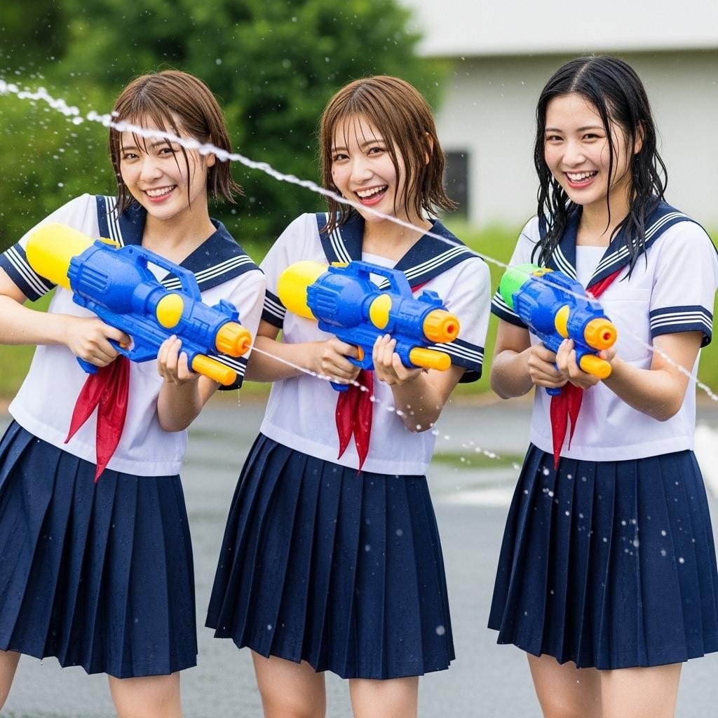 ウォーターガンで水遊び（校庭で）